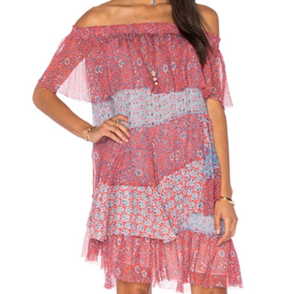 Rebecca Taylor Patchwork Off-the-Shoulder Dress